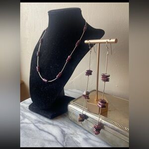 Liquid silver and purple spiny oyster necklace and earrings set